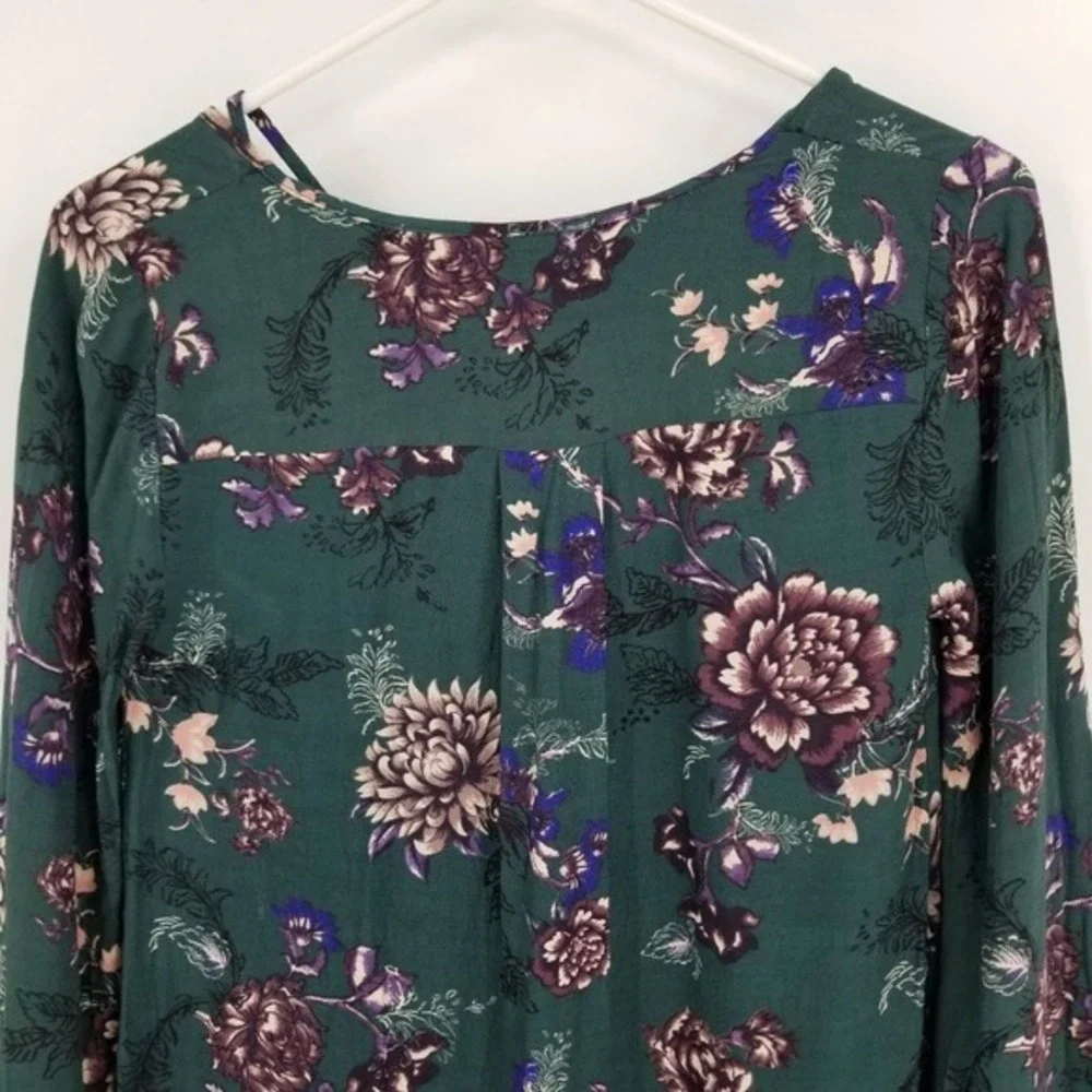 Free People Heartbeat Bell Sleeve Emerald Green Floral Dress XS Fairy Boho Flowy - Picture 11 of 13